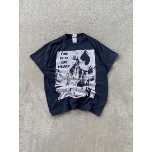 VTG‎ One Beat One Heart Shirt Mens Medium Black Pow Wow Native Graphic Tee Roots